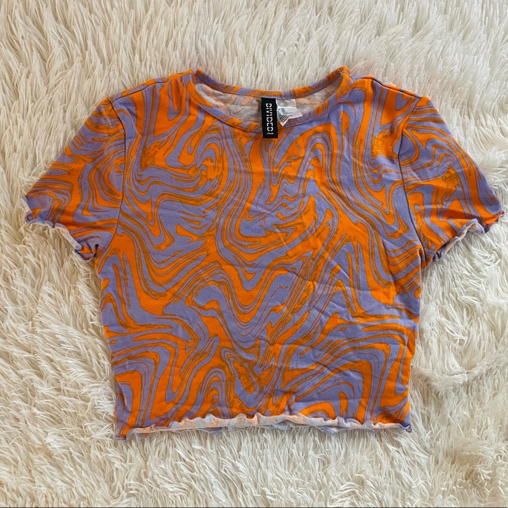 Retro print orange purple crop top